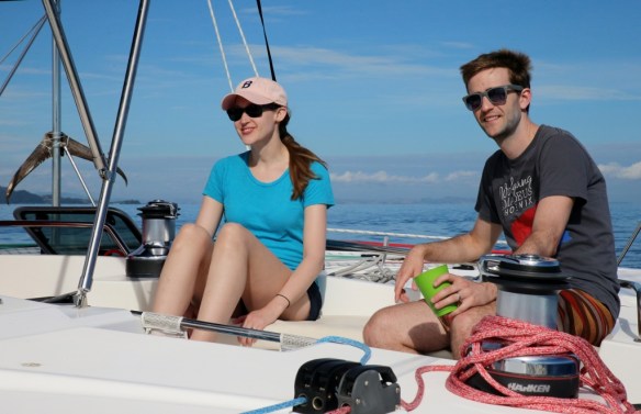 Julie and Silas cruising on Sophie.